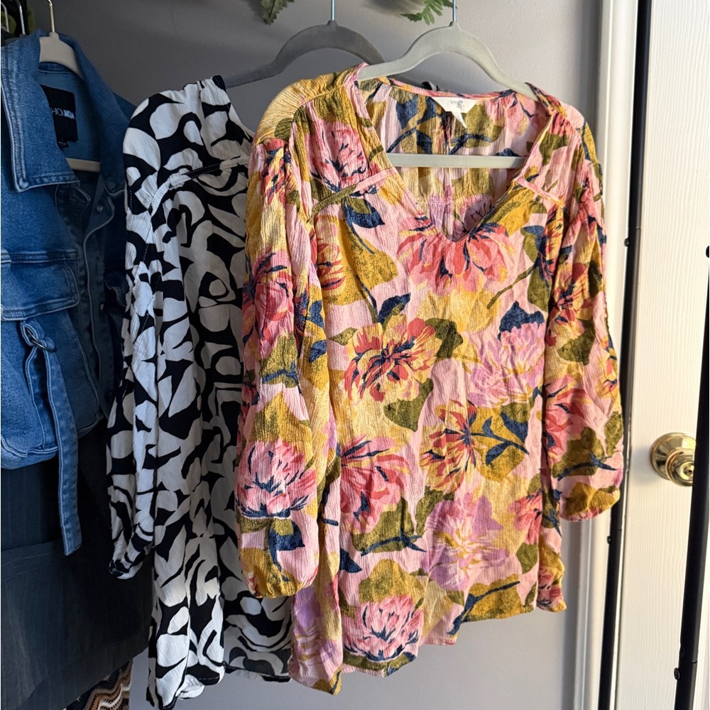Blouse Bundle Terra & Sky Plus Size 0X Floral Poet Sleeve